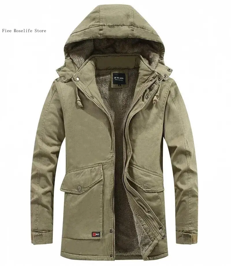 Autumn and Winter European and American Medium To Long Length Cotton Jacket with Added Fleece Workwear Warm Coat for Men