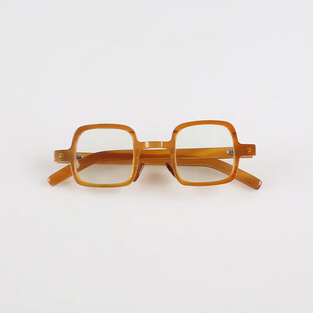 

Eyeglass Frames Unique Vintage Square Handmade Light Coffee Horn Prescription Lenses Women Man Glasses Frames Optical Eyeglasses