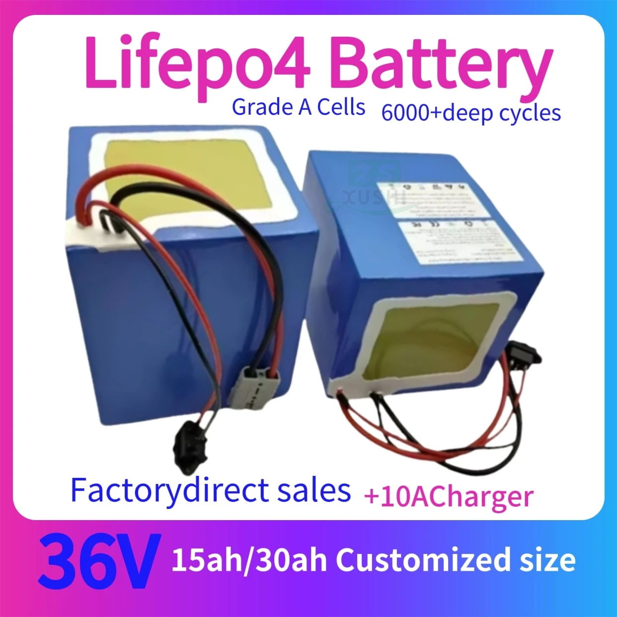 

XS lifepo4 36V customize lithium 36v 15ah rechargeable battery BMS 12S for 350W 500w go cart scooter bike + 2A charger