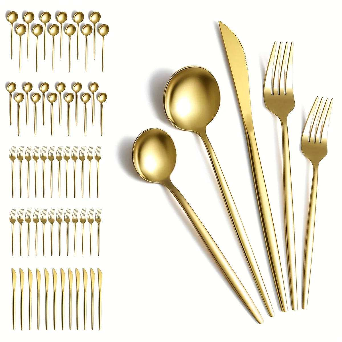 

Mother'S Day 60pcs Golden Dinnerware Set Service For 12, Titanium Gold Plated Stainless Steel Flatware Set, Knives Forks Spoons Cutlery Set For Wedding, Parties, Birthday, Restauroom, Dishwasher Safe, Stainless Steel Material Is Safe And Reliabl