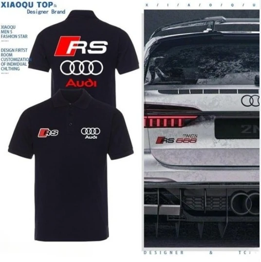 Audi rs logo polo shirt men's casual sports style black cott