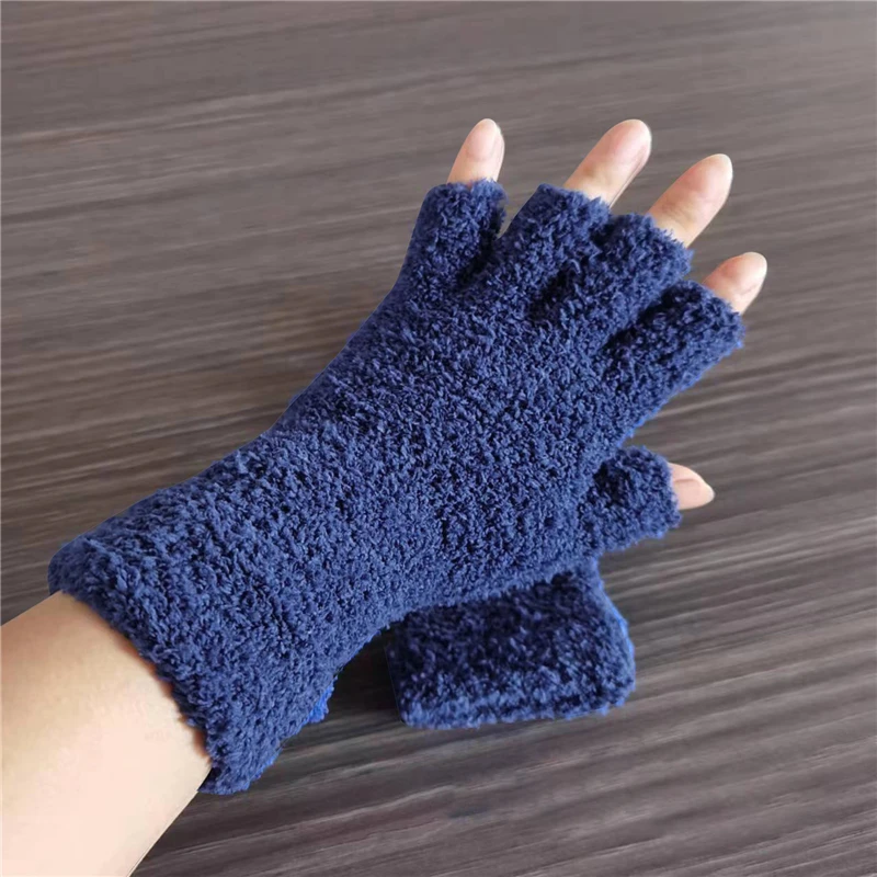 قفازات طويلة من الصوف المرجاني للنساء والفتيات شاشة لمس صلبة بدون أصابع قفاز شتاء دافئ سميك قطيفة نصف إصبع قفازات كتابة #5
