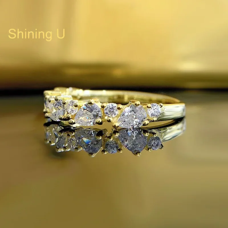 

Кольцо Shining U S925 Silver Pear 3*4 мм с высокоуглеродистым бриллиантом для женщин, позолоченные ювелирные изделия, юбилей