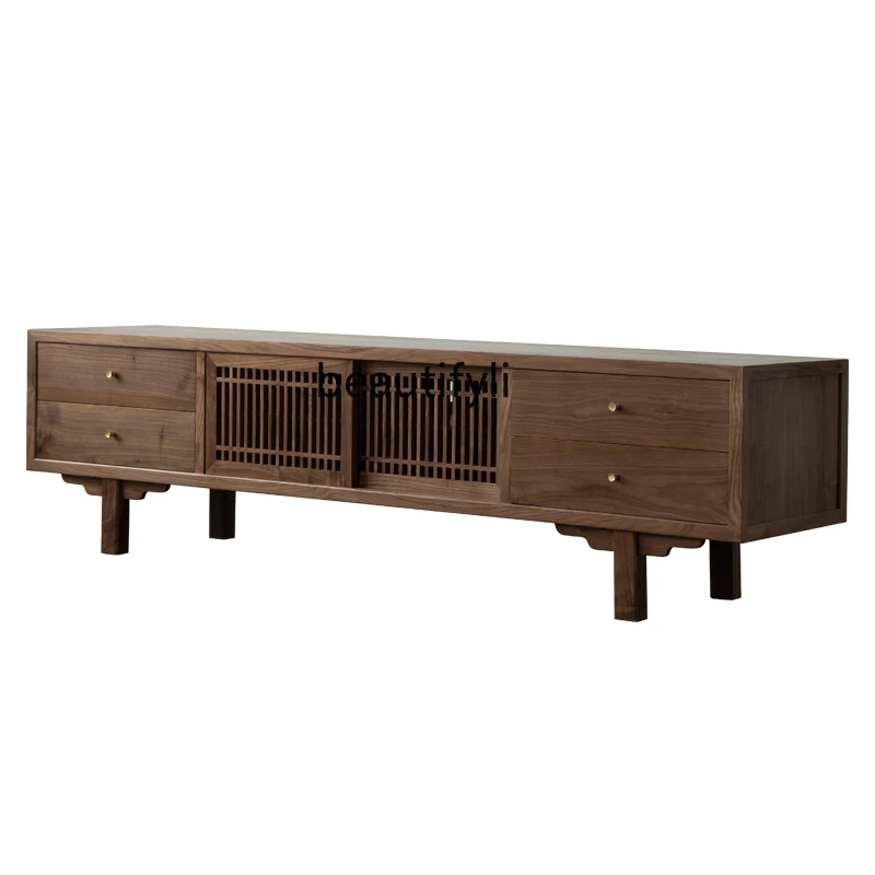 

Новый шкаф для телевизора из массива дерева в китайском стиле, высокий черный орех, простой домашний кофейный столик для гостиной