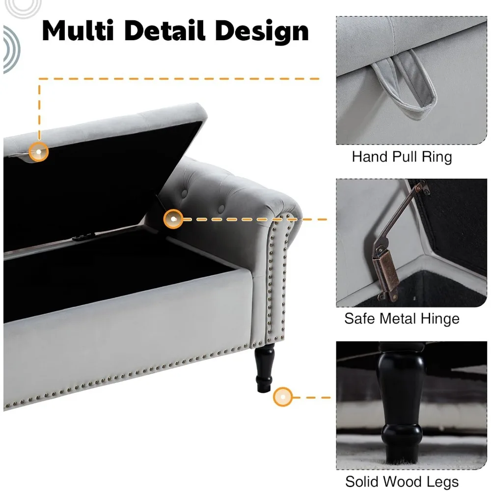 67 مقعد تخزين لغرفة النوم، نهاية مقعد السرير بحجم كينغ، مقاعد عثمانية للتخزين معنقدة مع أذرع لغرفة المعيشة أ #5