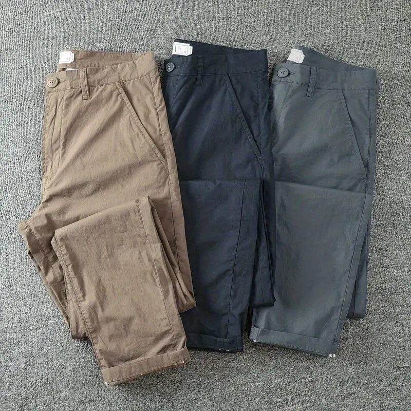 

Summer 2025 Pure Cotton Pants Men's Retro Solid Color Simple Casual Trousers Korean Tapered Slim-fitting Versatile Men's Pants