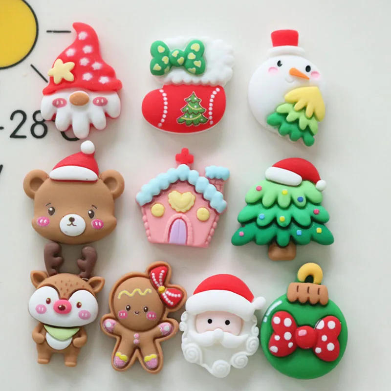 10Pcs/Pack Mixed Christmas Resins Flatback Cabochon Snowman Santa Claus Hair Accessory DIY Craft Scrapbook