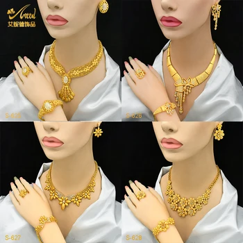 Aniid Dubai afrikanischen Luxus Halskette Schmuck Sets für Frauen indische Hochzeit 24 Karat Gold Farbe arabische Braut Blumen schmuck Geschenke