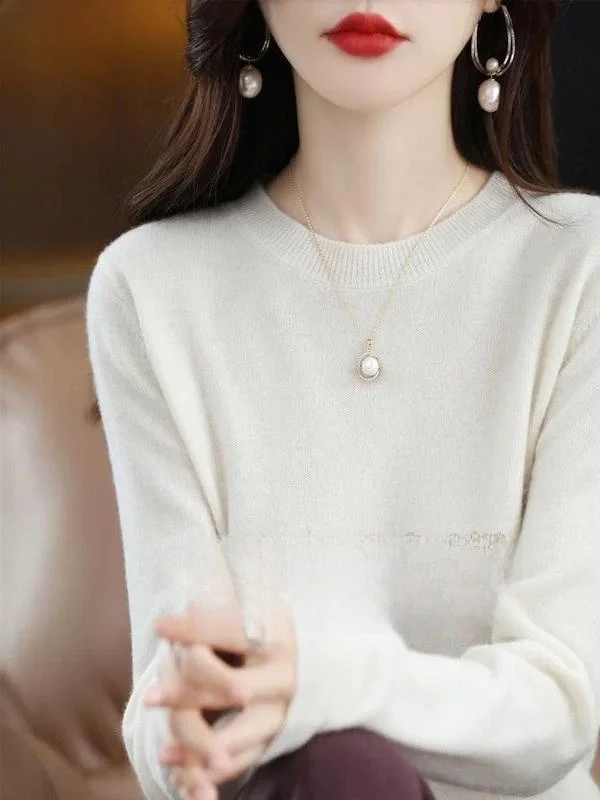 2025年新作 カメレセーター 薄手 秋冬 ラウンドネック 無地 ブラック ゆったり レディース ウールニット 暖かい 通勤 スタイリッシュ ロング丈