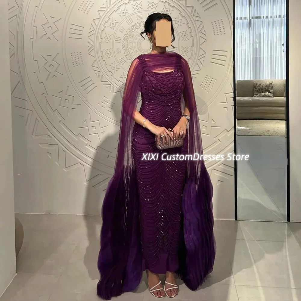 Vestidos de lujo hasta el suelo con escote redondo y columna privada personalizados, vestido elegante de noche con encaje de tul y cremallera, vestido elegante de noche 2025