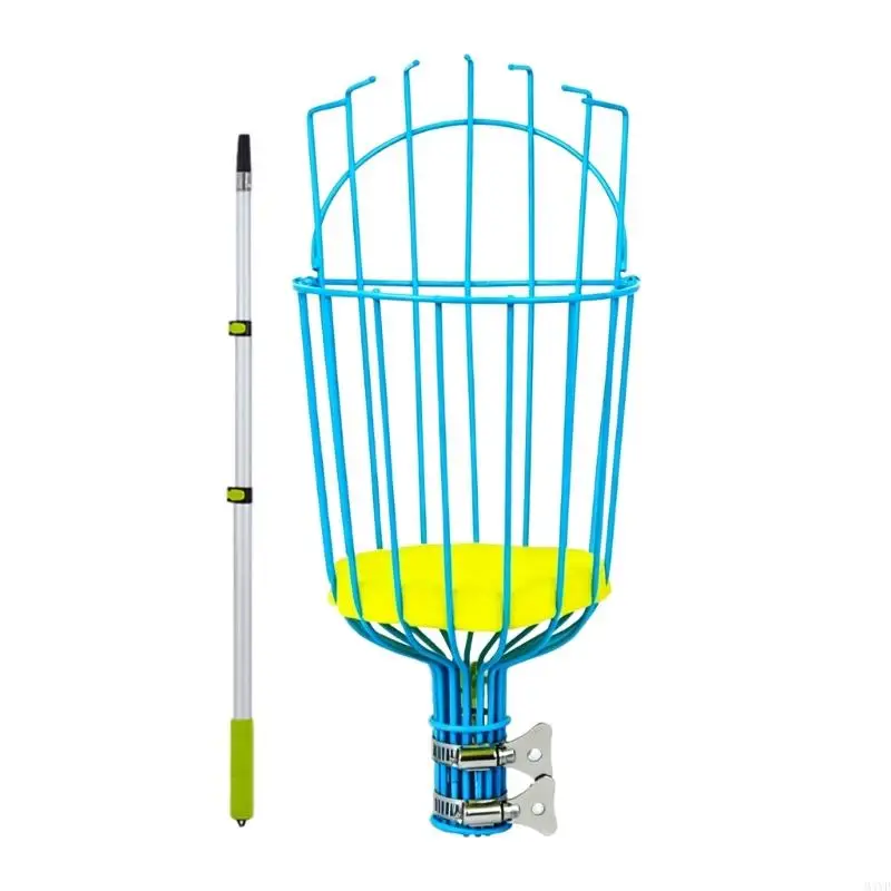 Fruit Gathering Tool with Extension Handle and Basket Head for High Branch Harvesting in Backyard Trees and Garden Work M4YD