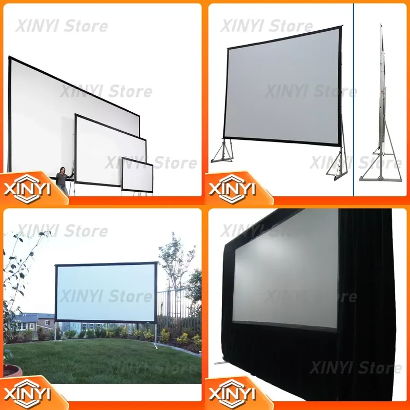 for Portable PVC Fabric 200 Inch Diagonal Front Rear Projection Screen 16:9 Outdoor Viewing Area Fast Fold with Frame Tripod