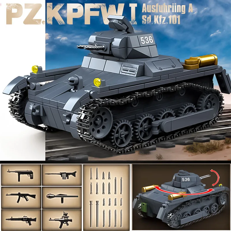 PZ.KPFW I World War II 1 Armored Combat Vehicle Tiger World of Tanks Building Block Boy car toy model birthday gift Garage Kit