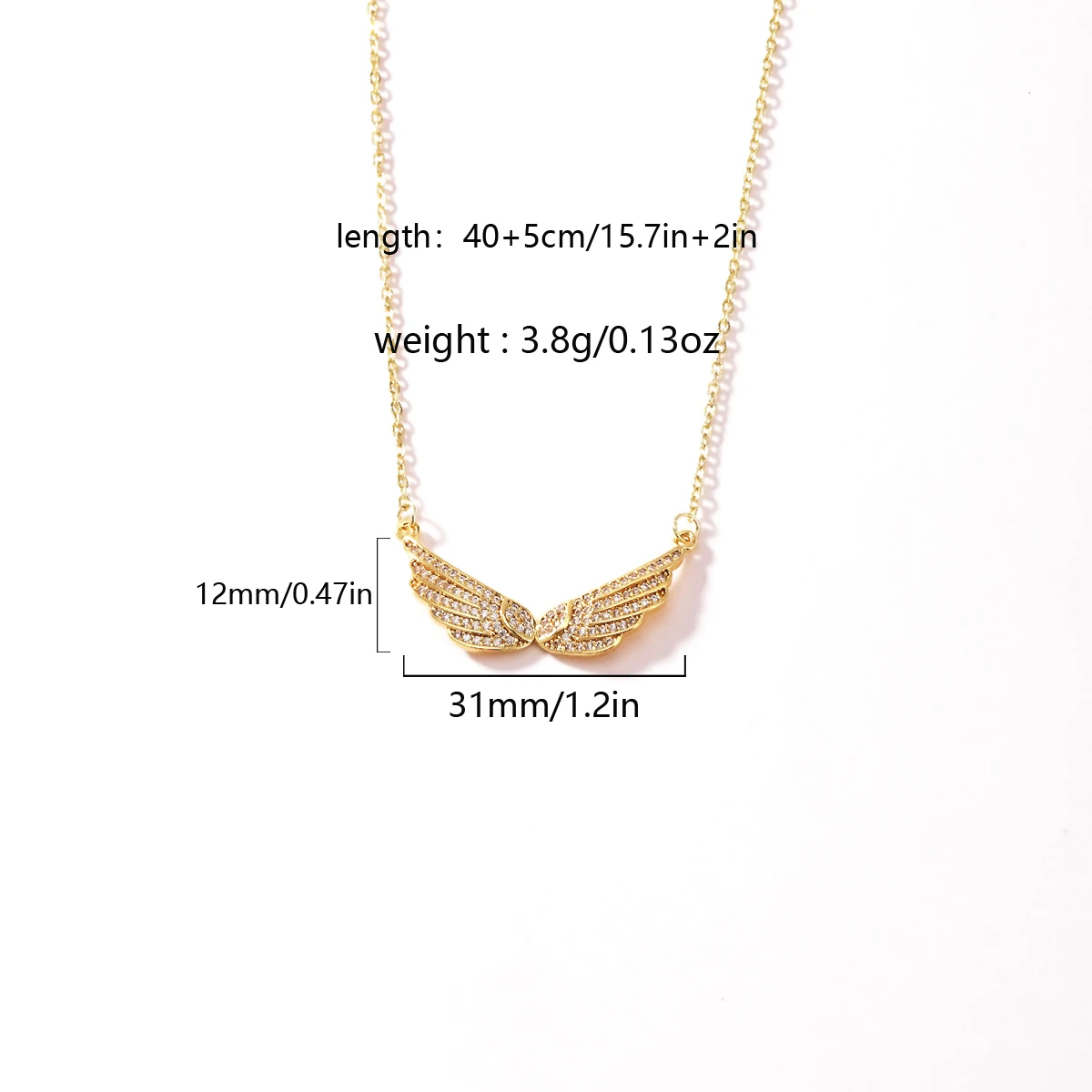 Engelsflügel-Halskette Vollbesetzt mit Zirkonia Feder-Anhänger Edelstahlkette Gold Silber Mehrfarbig Türkis Rosa Kristall Choker – Detail 7