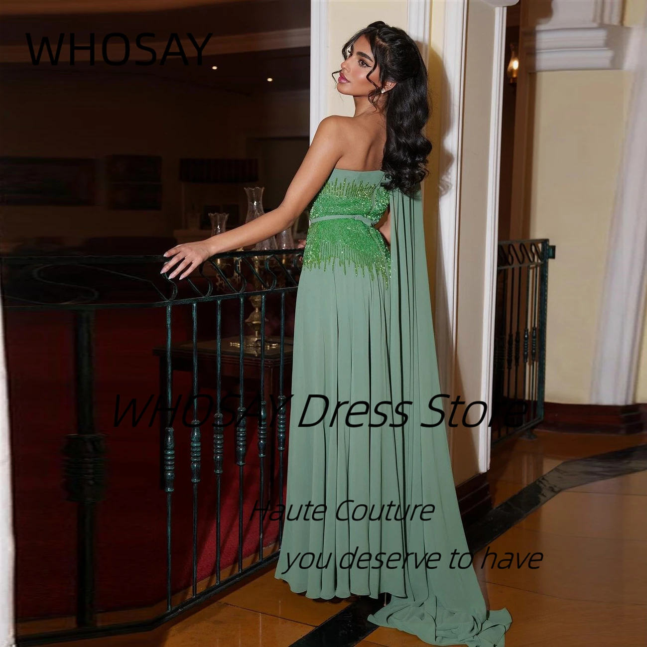 WHOSAY One Shoulder Prom Dresses with Sash Beaded Vestidos De Noches Long Ruched Special Party Evening Gowns Saudi Arabia Women