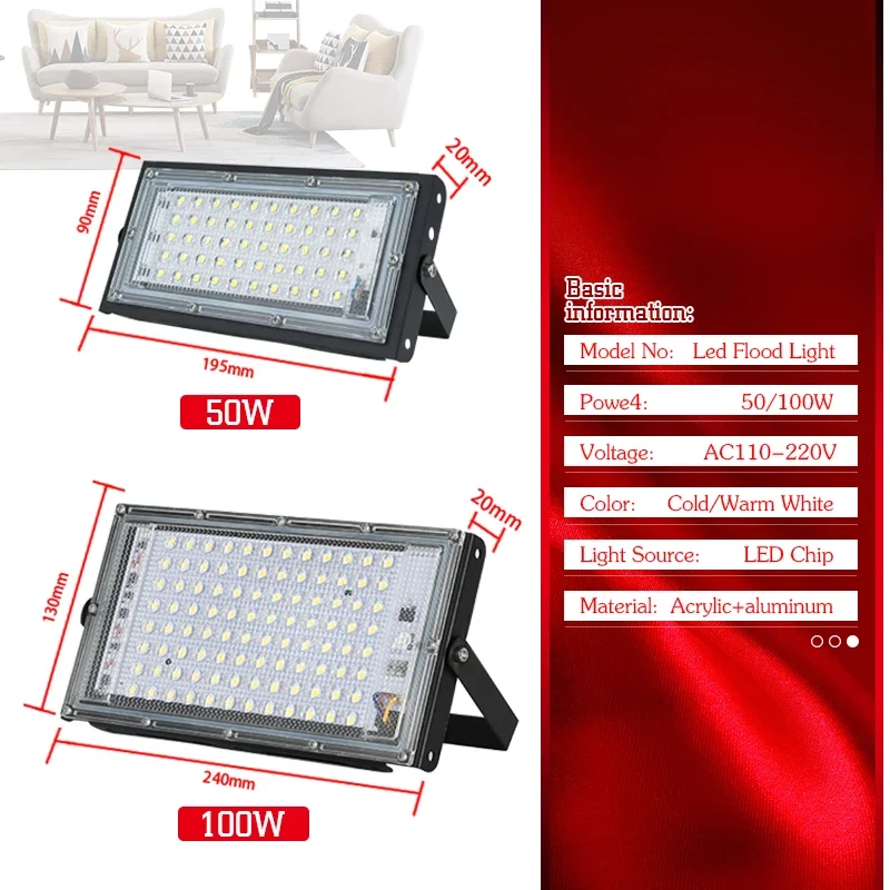 LED Flood Light 50W 100W Outdoor Lighting AC 110V 220V Floodlight IP65 Reflector Projecteur Led Exterieur Focus Spotlight