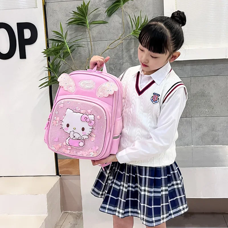 Sanurgente-Cartable étudiant Hello Kitty, sac à dos de dessin animé mignon, coussin léger initié, étanche, grande capacité, nouveau