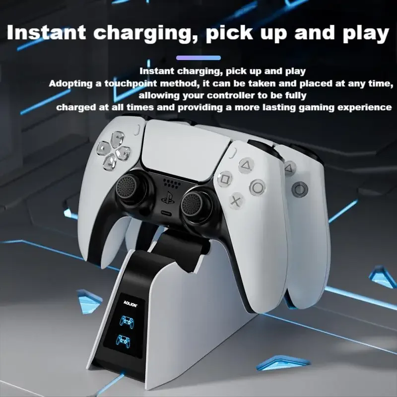 Aolion двойное быстрое зарядное устройство для Playstation 5, контроллер, зарядная станция, зарядная подставка, док-станция со светодиодной подсветкой для PS5, геймпады