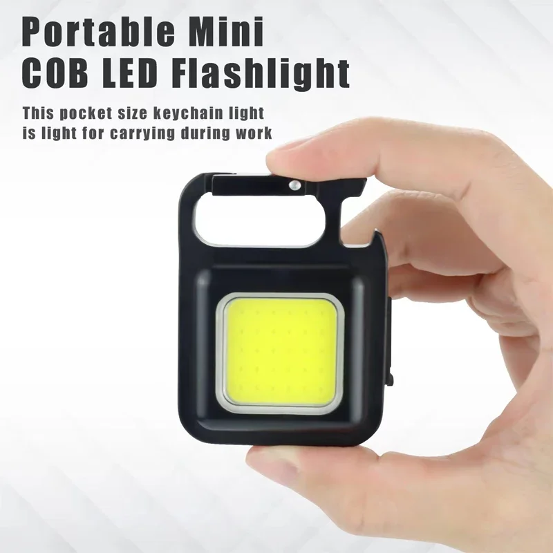 Mini LED Flashlight Work Light Portable COB Pocket Flashlight Keychains USB Rechargeable Outdoor Camping Lamp with Corkscrew