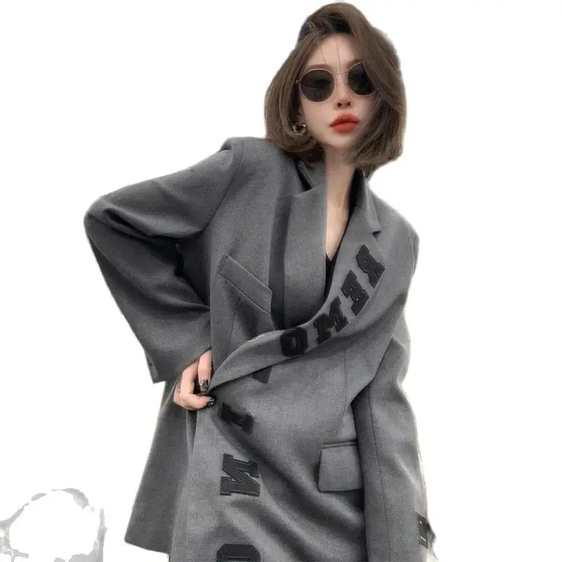 Blazers Suit Jacket ,Women\'s Loose Letter Classic Office Lady Blazer Coat ,Chic Outwear Femme Stylish Tops ,Women Clothing ,2024