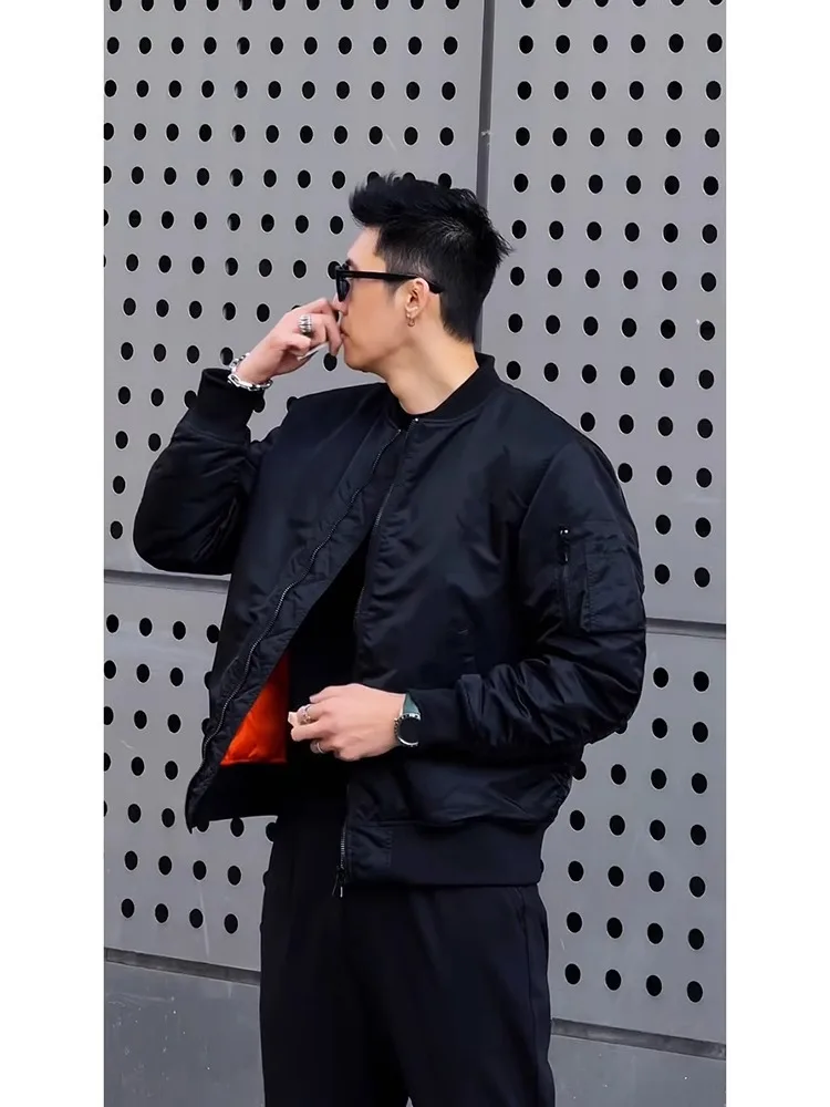 

Bla Flight Jaet Cotton Padded Baseball Sle Thiened Winter Coat for Men Sli ort Quilted Warm Zipper Closure