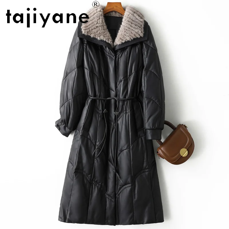 TAJIYANE Vera pelle di pecora Piuma d'oca Cappotto Donna Collo in pelliccia di visone Piumini lunghi Giacca in vera pelle Donna Abbigliamento 2025 3)