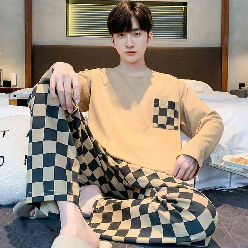 

Man Pajama Set Large Size Nightgown Men Homewear Loose Bath Robe Men Loungewear Pajama Pants Youth Sportswear Autumn Long Sleeve