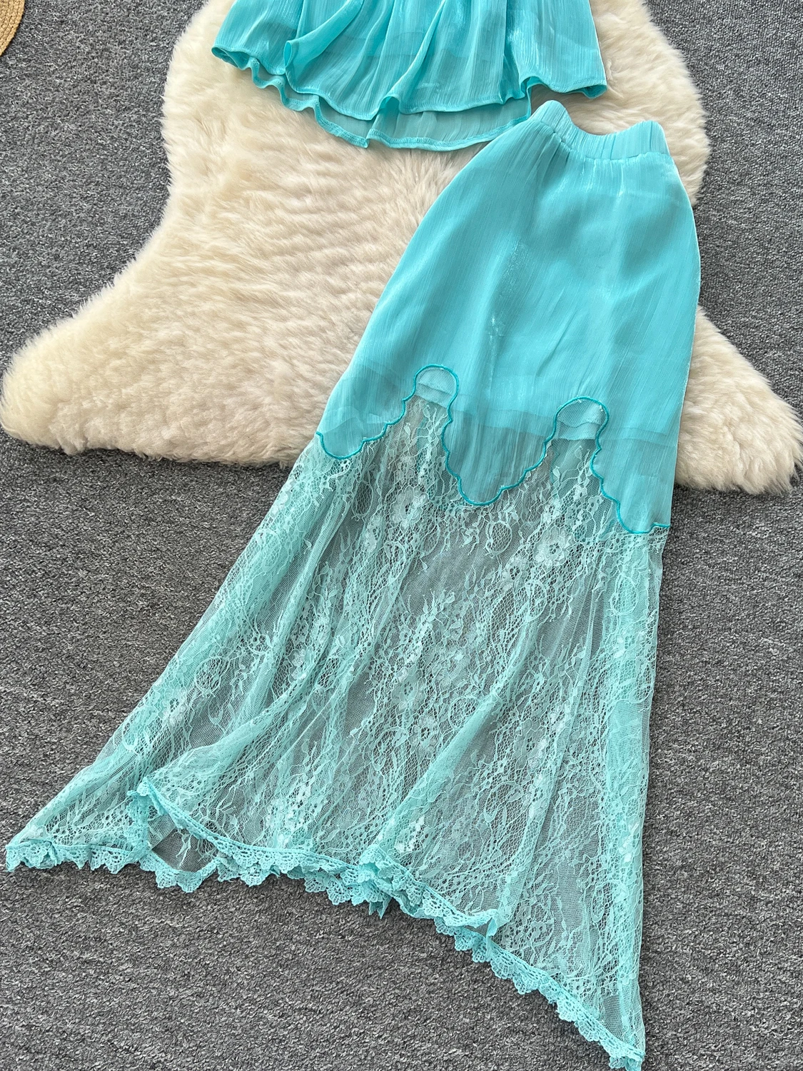 Vaion Wear Donna Estate Lazy Sle Cinturino allentato Top a vita alta Me Gonna in pizzo f Faionable Set in due pezzi ort Sv...