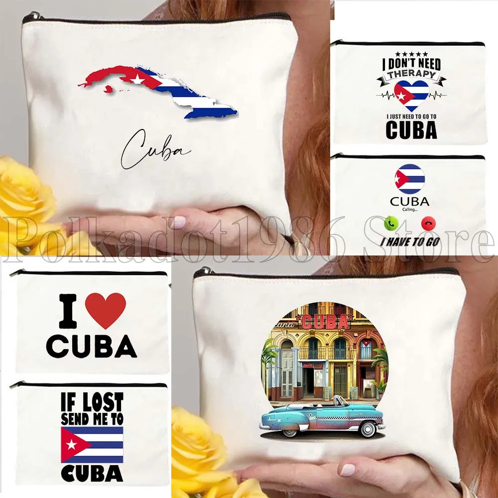

Havana Cuba Country Map Flag Cute Gifts Canvas Cosmetic Bag Travel Lipstick Makeup Toilet Bag Cotton Pencil Case Zipper Pouch