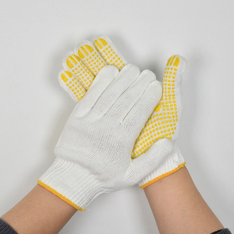 1Pairs Yarn Adhesive Gloves Cotton Polyester String Knit Shell Safety Protection Work Gloves For Mechanic Industrial Warehouse
