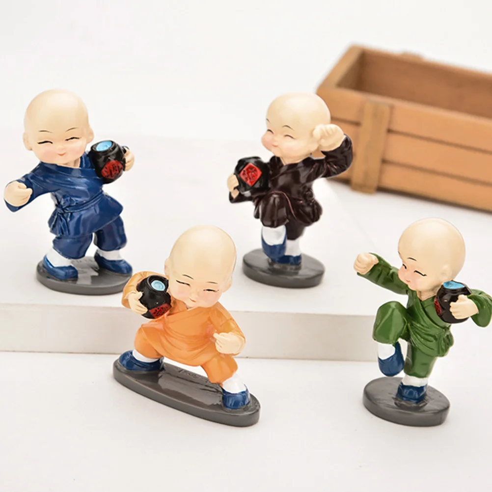 

4Pcs Car Ornament Mini Resin Monk Decor Vivid Console Decoration Warm Atmosphere Desktop Garden Adornment