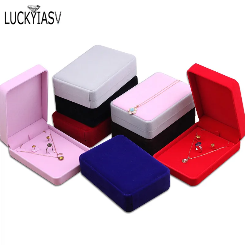 

Large Velvet Jewelry Set Box Big Necklace And Ring Earring Pendant Gift Boxes Storage Case Wedding Jewelry Holder