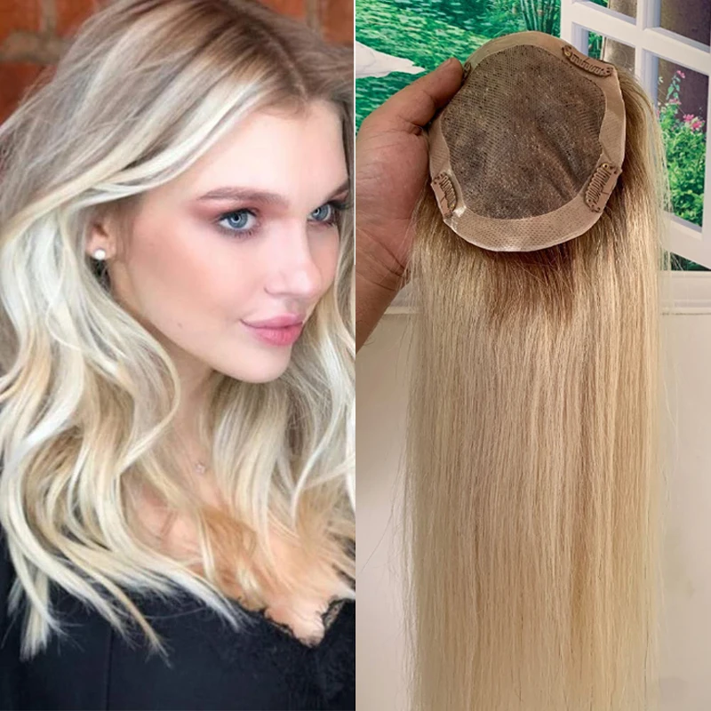 16*18 dziewicze włosy Ombre Mini Topper klip w tupecik z ludzkich włosów dla kobiet europejskie włosy małe Hairpiece do rzadkich włosów