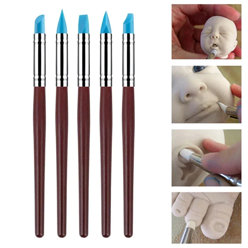 5PCS Silicone Clay Sculpting Tool for Brush Modeling Dotting Nail Art Pottery Clay Tool DIY Carving Sculpting Tools