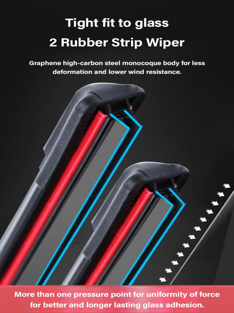 Automotive universal HD double ubber strip static Car Windshield Wiper boneless silent multifunction wipers Frameless Bracketles