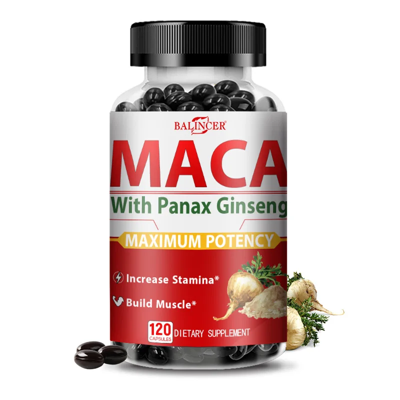 Maca Root Capsules 600mg - Panax Ginseng, Ashwagandha, Maximize Vitality, Performance, Energy, Muscle Mass Support