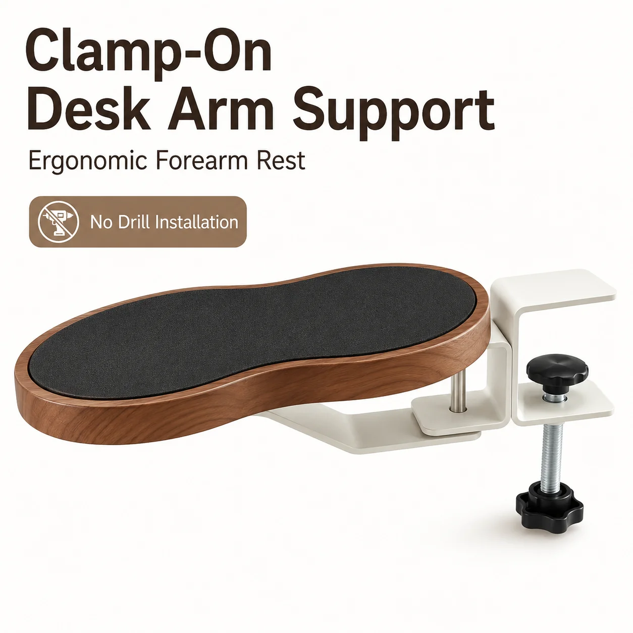 Ergonomic Clamp-On Arm Rest for Computer Desk, Rotating Wrist Support Mouse Pad, No-Drill Adjustable Forearm Support
