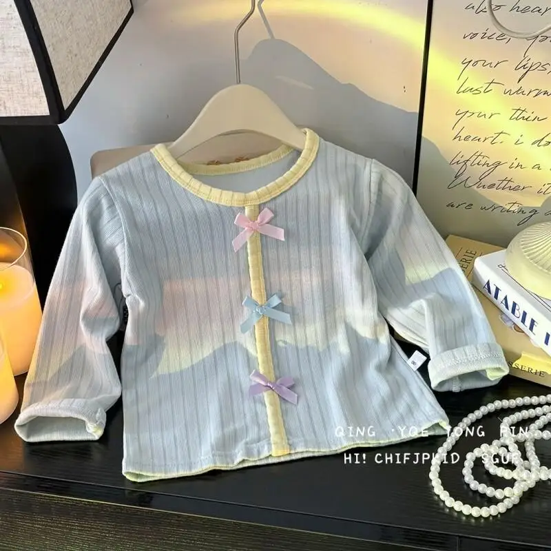 Children's Clothing Boys' And Girls' Tops Hoodie Cotton Baby Girls Spring Autumn Season Korean Style Versatile Cute Sweet Bow