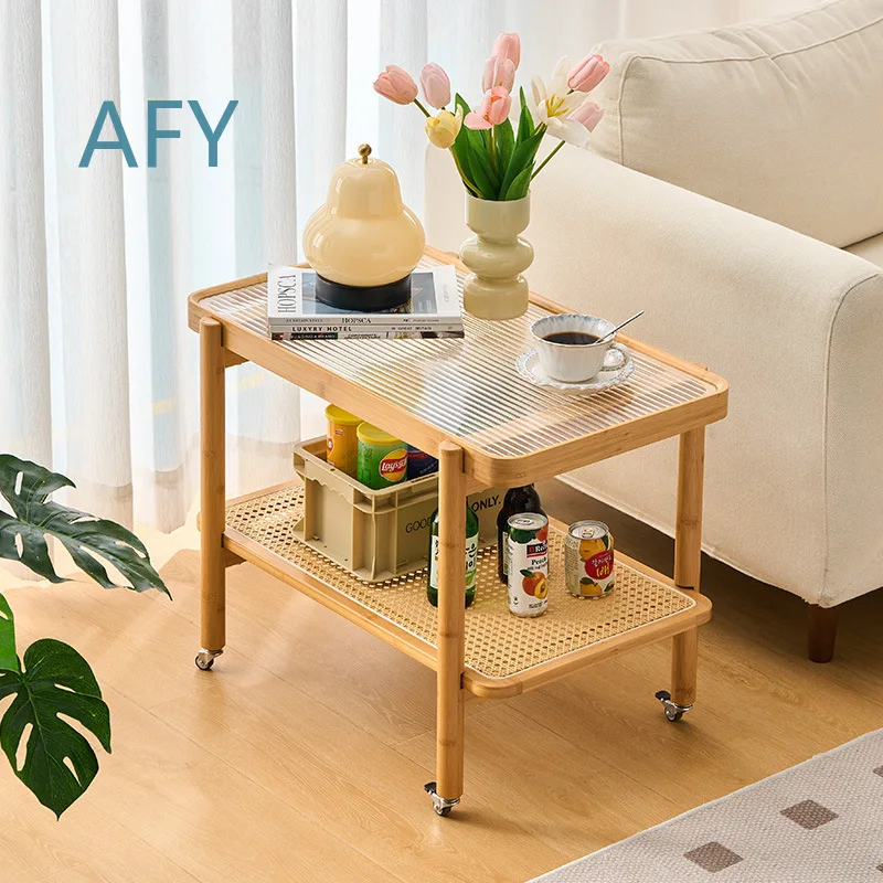 Movable Coffee Table for Sofa Side for Japanese Glass Trolley for Rattan Rack for Solid Wood Side Cabinet for Balcony Small
