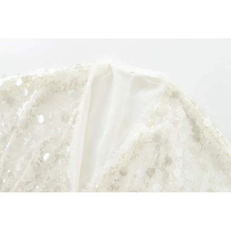 2025 Comfort New Autumn Women Sequin Kimono Jacket Coat Long Sleeve V Neck Female Casual Loose Outerwear Chic Lady Wrap Outfits