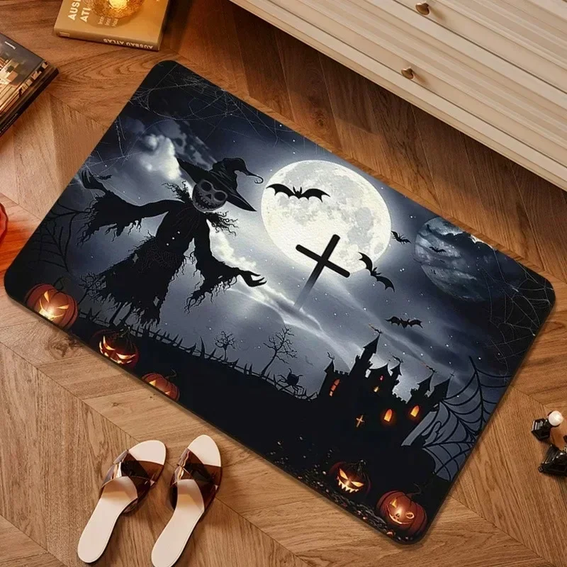 Halloween Black Forest Castle Carpet Bathroom Toilet Non-Slip Waterproof Floor Mat Door Porch Entrance Door Mat