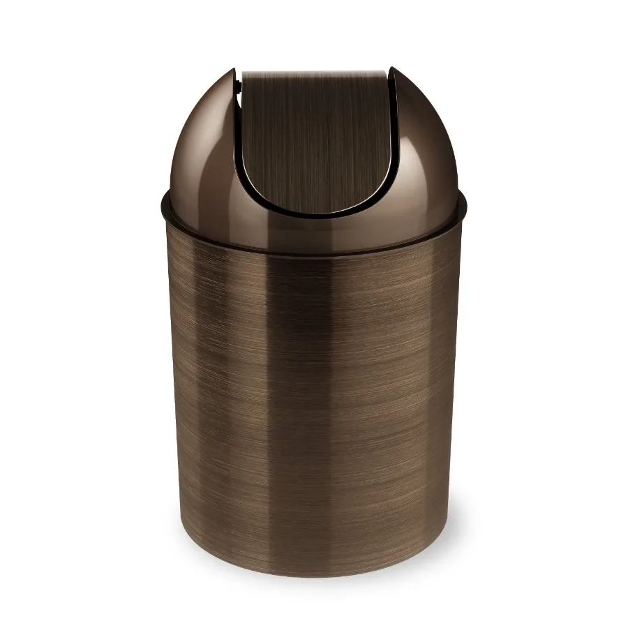 

2.5 Gal Mezzo Plastic Swing Top Lid Bathroom Trash Can for Modern Home Use, Bronze Finish with Leak-Resistant Design and Soft-C