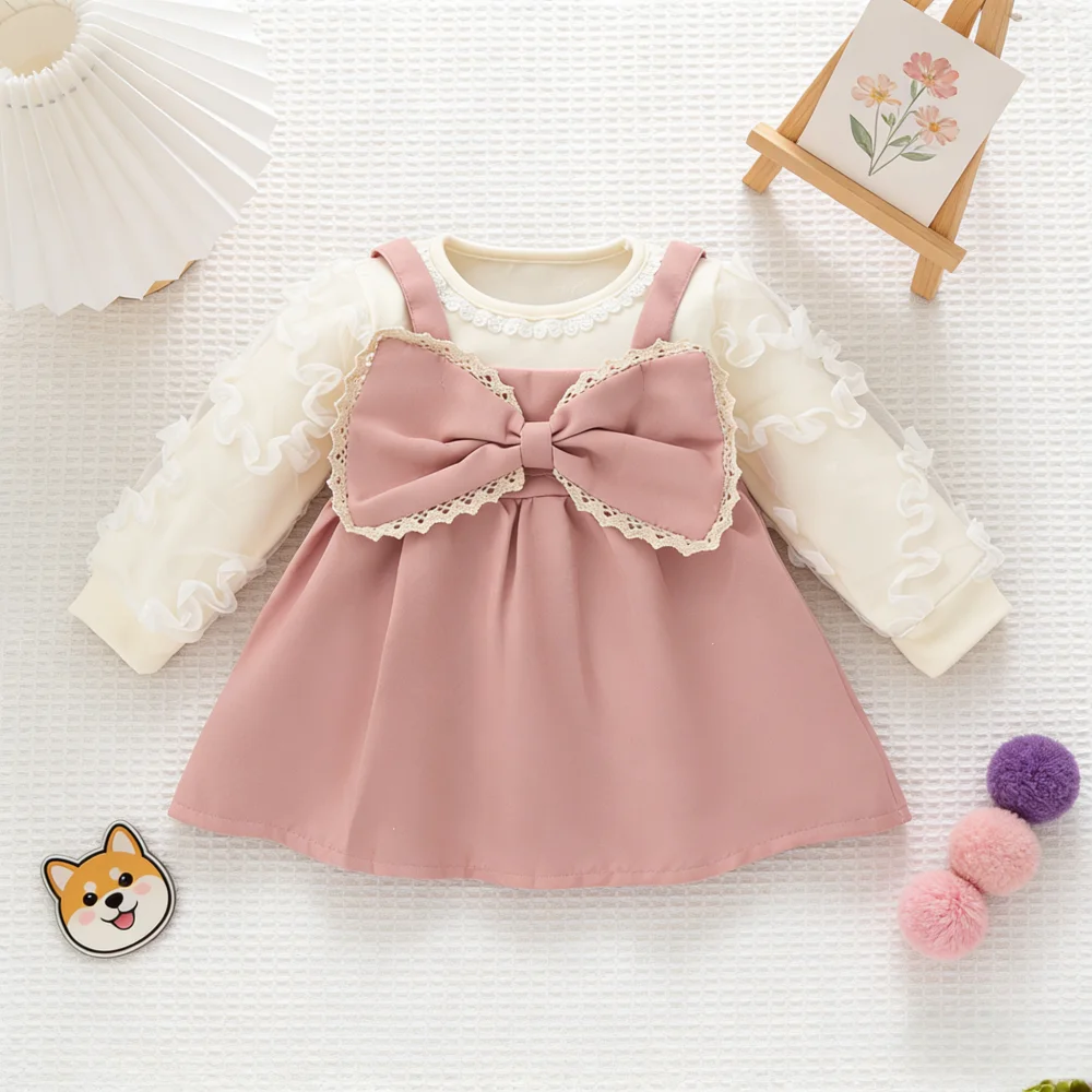 

Платья для маленьких девочек, весенне-осенние платья с галстуком-бабочкой и длинными рукавами для девочек, очаровательные детские платья принцессы для дня рождения, одежда для маленьких девочек