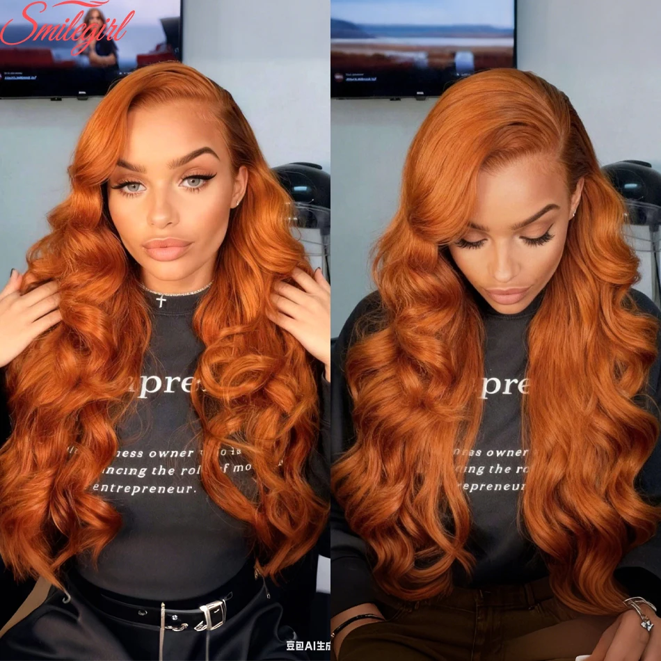 

Парик из натуральных волос Ginger Orange Body Wave 13x6 с прозрачной кружевной передней частью для чернокожих женщин # 350 цветных накладных прядей с натуральной линией роста волос