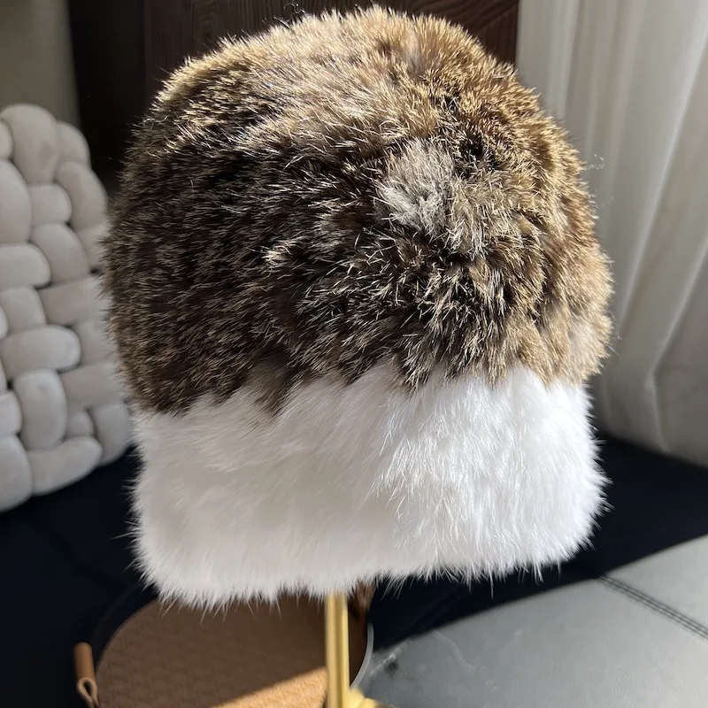 

2025 New Hot Sale Winter Fashion Real Natural Rabbit Fur Hat Women Soft Girl Knitted Russian Lady Warm Natural Rabbit Fur Caps