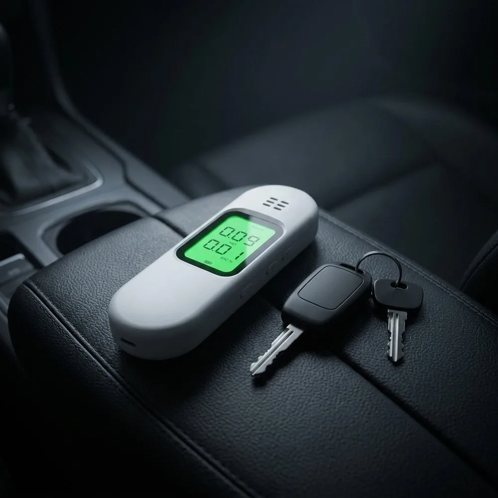 Portable Breath Analyzer White Digital Breathalyzer Audible Visual Alarm Backlit Digital Display Fast Response Time