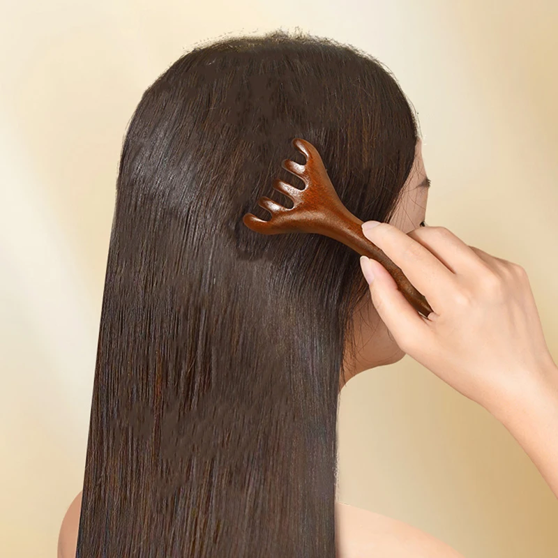 

Sandalwood Meridian Massage Comb Anti-static 6-Claw Wide Tooth Head Massager Body Gua Sha Tool Head Massage Brush Smooth Hair