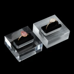 Plexiglass Transparent Ring Display Trays 4*4cm Square Black Velvet Racks Propose Wedding Ring Organizer Storage Holder