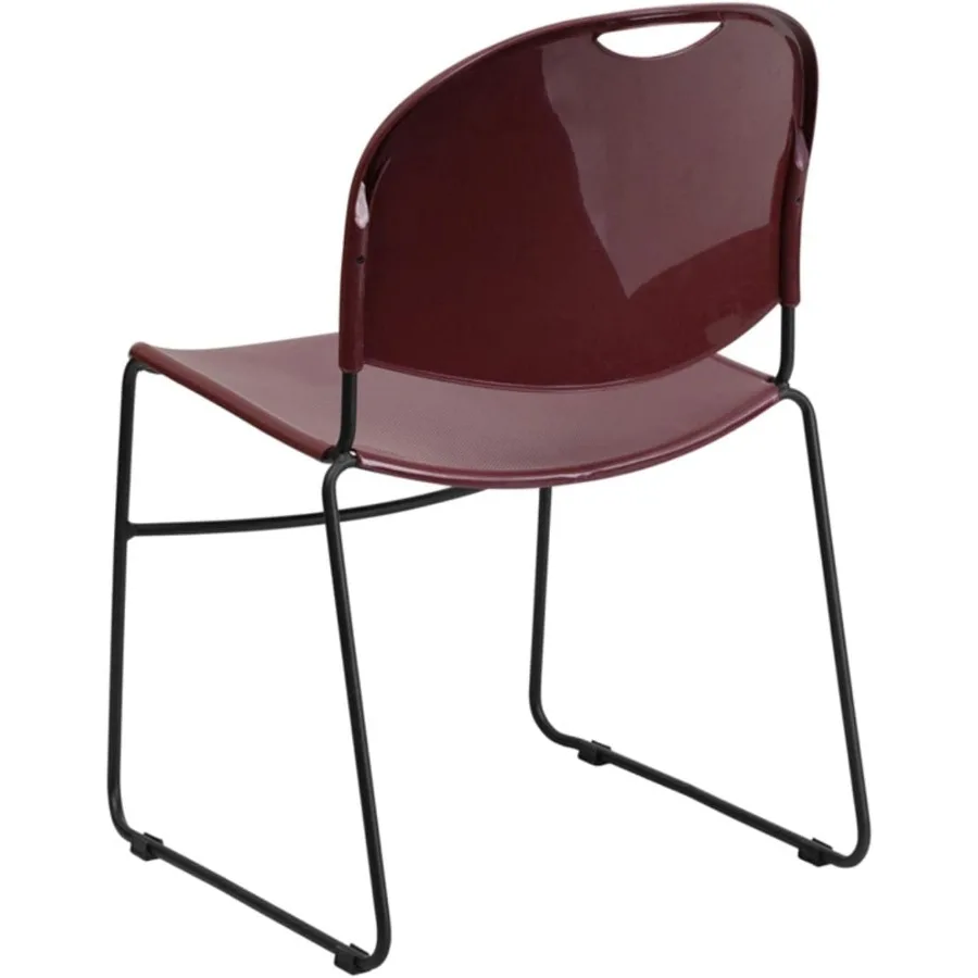 سلسلة هرقل 880 رطل. كرسي مكدس UltraCompact باللون العنابي مع إطار مطلي بالمسحوق الأسود للأماكن الداخلية والخارجية المدمجة #5