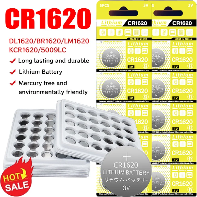 CR1620 3V Lithium Button Battery DL1620 BR1620 ECR1620 5009LC LM1620 CR 1620 KCR1620 30mAh Coin Cell Watch Calculators Batteries